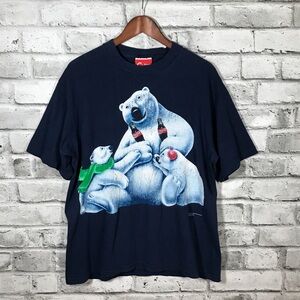 Vintage Coca Cola Polar Bear Family T-Shirt XL Navy